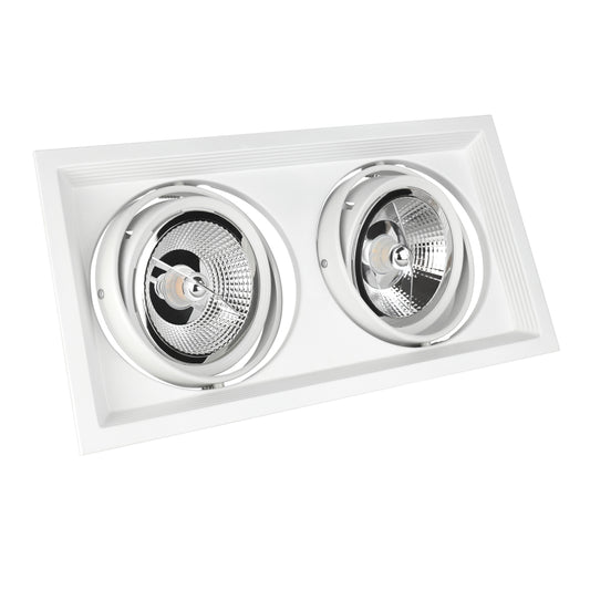 2er AR111(ES111) G53 Einbaurahmen eckig / schwenkbar in Aluminium weiß 165x315mm