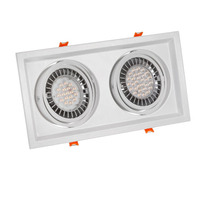 2er AR111(ES111) G53 Einbaurahmen eckig / schwenkbar in Aluminium weiß 165x315mm