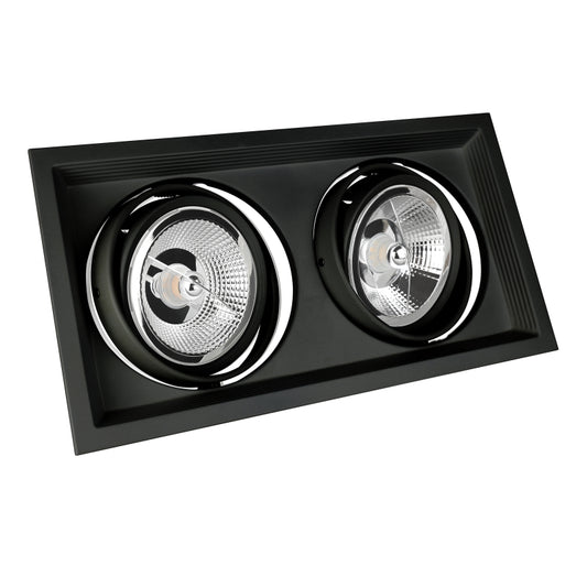 2er AR111(ES111)G53 Einbaurahmen eckig/schwenkbar in Aluminium schwarz 165x315mm