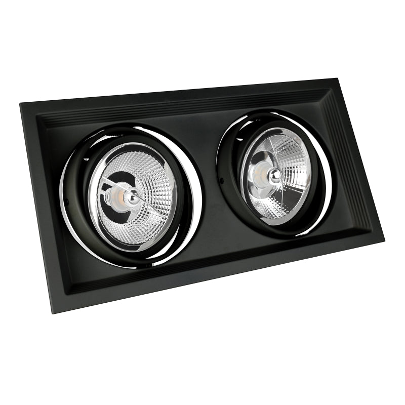 2er AR111(ES111)G53 Einbaurahmen eckig/schwenkbar in Aluminium schwarz 165x315mm
