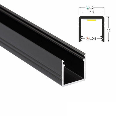 ALU Profil | Leiste | Schiene SMART-10 in schwarz für Led Streifen + Abdeckung