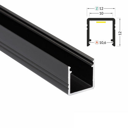 ALU Profil | Leiste | Schiene SMART-10 in schwarz für Led Streifen + Abdeckung