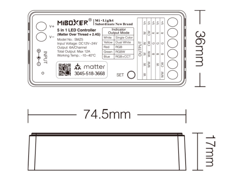 5in1 LED-Controller Matter Over Thread+2.4GHz 12A Miboxer