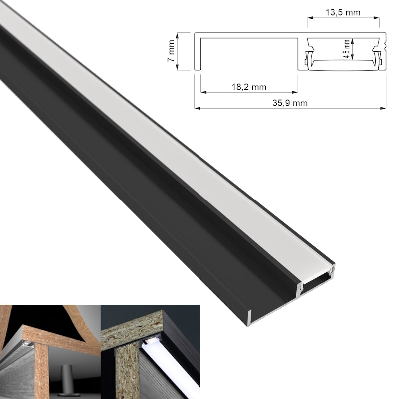 ALU Profil Leiste SOCKELFUGE-13 in schwarz Küchenschrank für LED Streifen 1m 2m