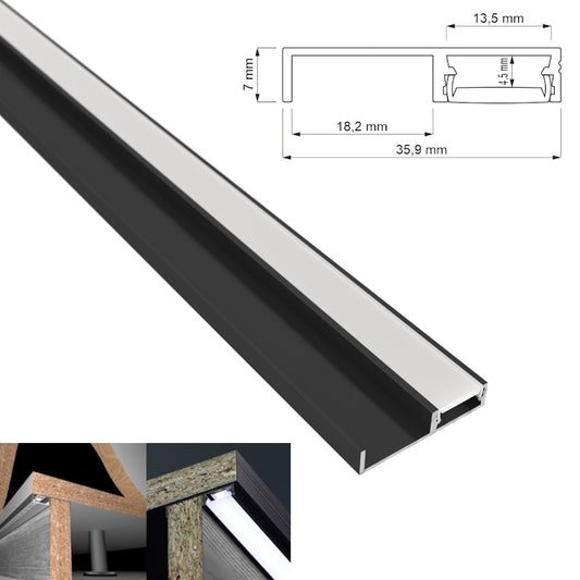 ALU Profil Leiste SOCKELFUGE-13 in schwarz Küchenschrank für LED Streifen 1m 2m