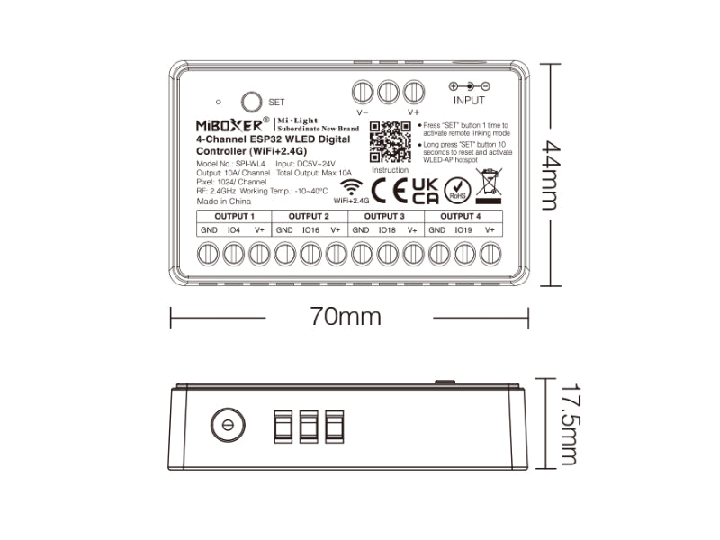4-Kanal ESP32 WLED Controller WiFi & 2,4 GHz für digitale LED-Streifen Miboxer