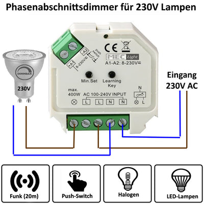 Funk LED DIMMER / Controller 230V/AC bis zu 400W schalten/dimmen (SR-1009SAC-HP)