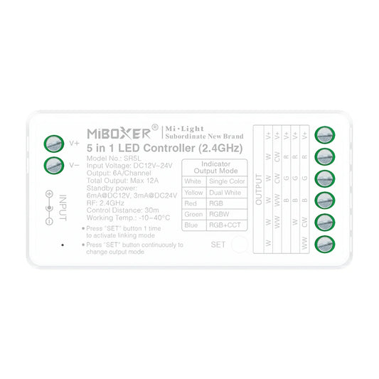 5in1 LED-Controller 2.4 GHz Einfarbig CCT RGB RGBW RGB+CCT 12–24 V 12A MiBoxer