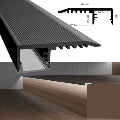 Stufen-Profil Treppe Leiste STAIRS in schwarz Schiene für LED Streifen 1m | 2m