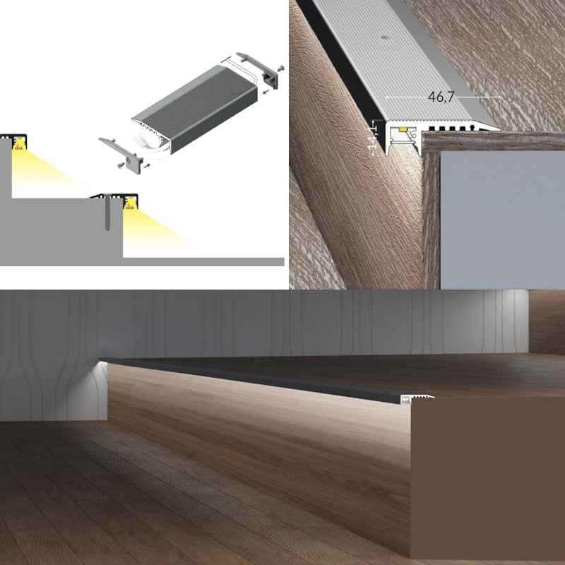 Stufen-Profil Treppe Leiste STAIRS in schwarz Schiene für LED Streifen 1m | 2m