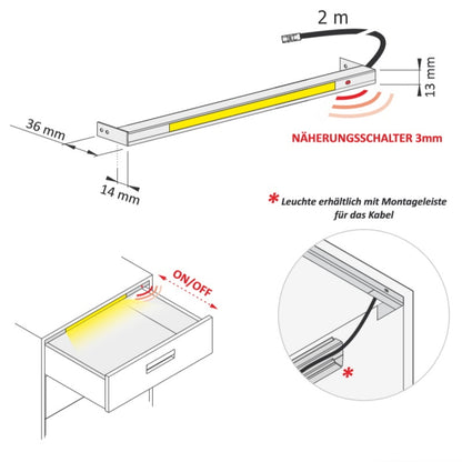 LED Lichtleiste Schublade 864mm lang 8W 600Lm 12V auto AN /AUS Funktion