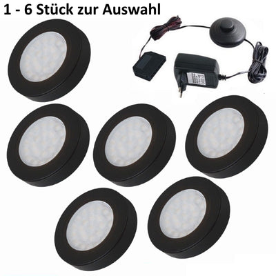 LED Aufbau OVAL Möbelleuchte schwarz, Set mit 1-6 Leuchten, Druckschalter-Trafo