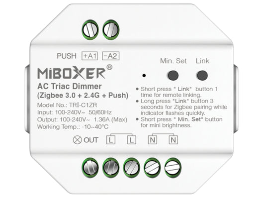 AC Triac Dimmer (Zigbee3.0+2.4G+Taster) 230V/AC Phasenabschnitt MiBoxer