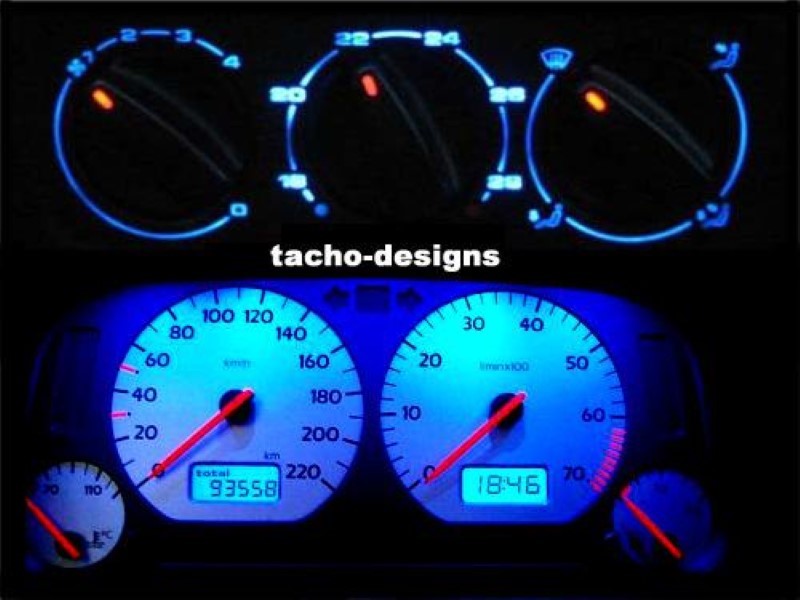 Blauer Tacho + Heizungsblende Seat Ibiza Arosa (Heizung Blau)