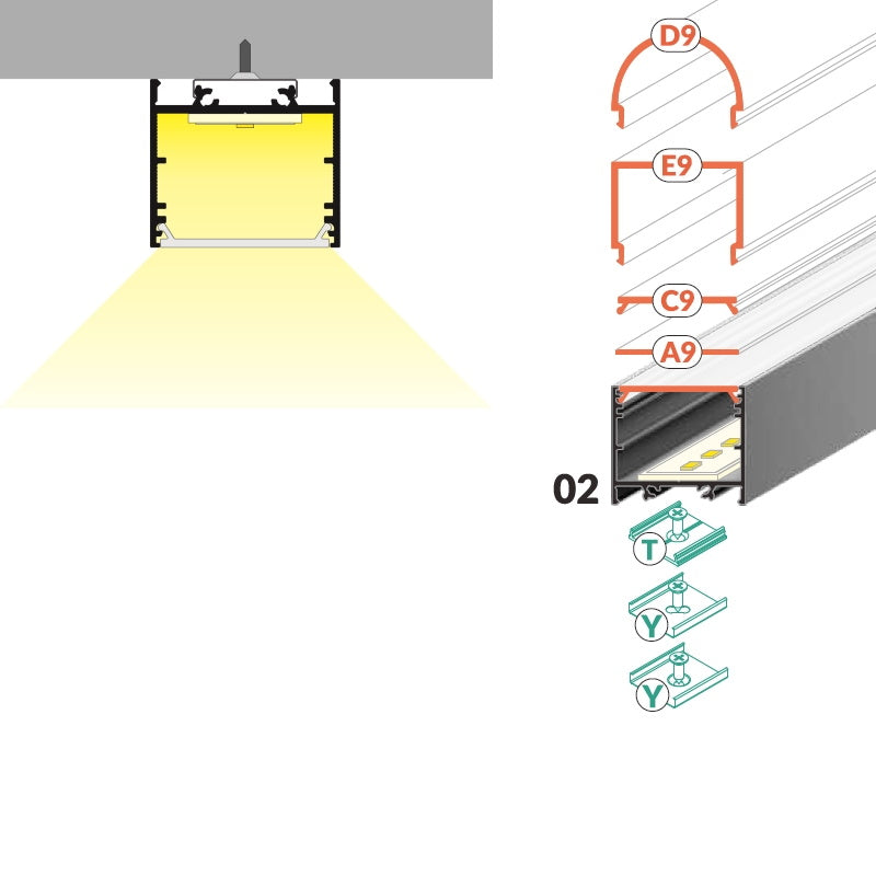ALU Profil | Leiste | Schiene VARIO30 für LED Streifen + Abdeckung Aufbau