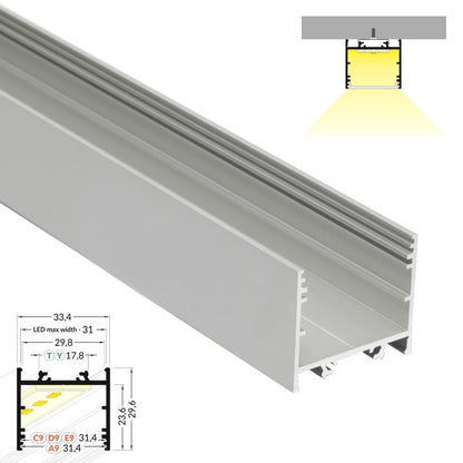 ALU Profil / Leiste VARIO30-02 für LED Streifen + Abdeckung AUFBAU silber