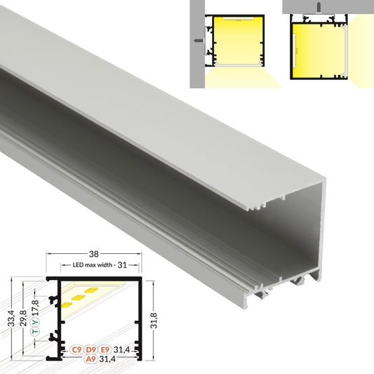ALU Profil / Leiste VARIO30-03 für LED Streifen + Abdeckung AUFBAU / ANBAU