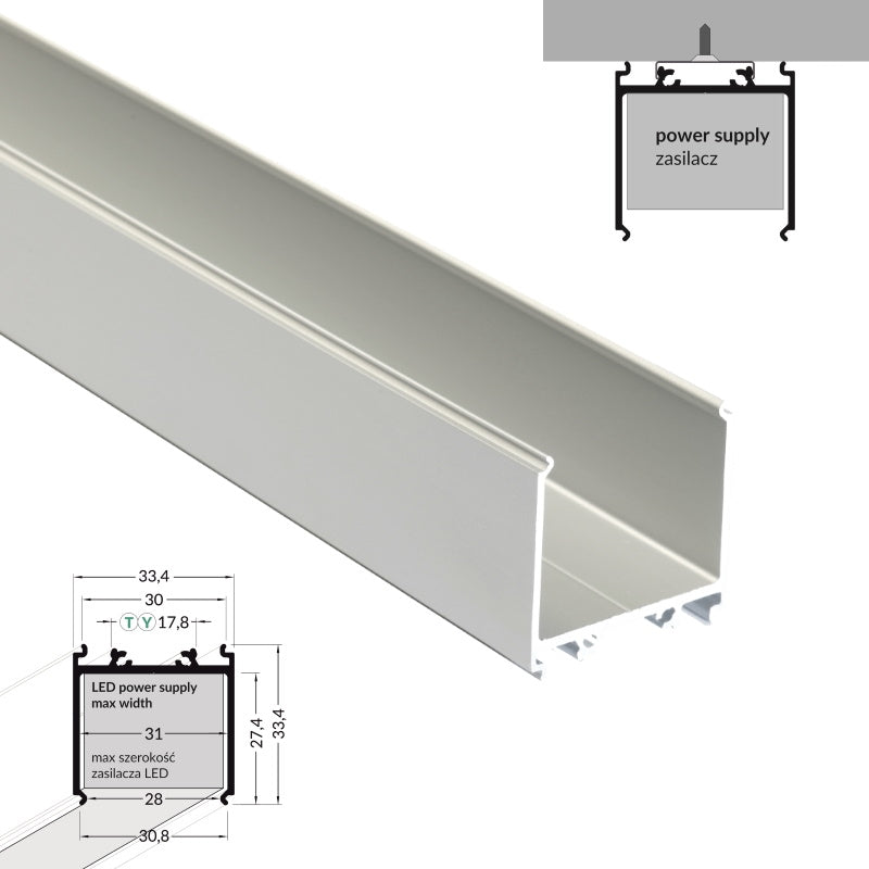 ALU Profil | Leiste | Schiene VARIO30 für LED Streifen + Abdeckung Aufbau