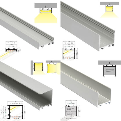 ALU Profil | Leiste | Schiene VARIO30 für LED Streifen + Abdeckung Aufbau