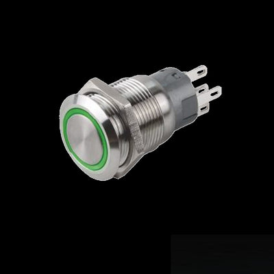 Einbau Vandalismustaster / Drucktaster Vandal Schalter on/off 19mm silber/grün