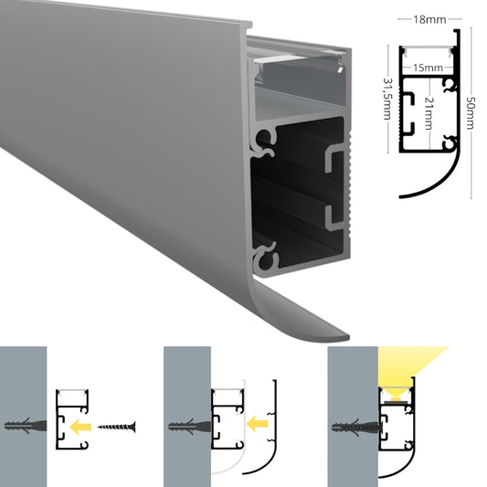 ALU Profil Wand Leiste WALL-CURVE Schiene in silber für Led Streifen 1m | 2m