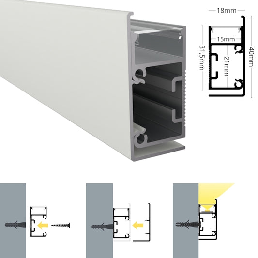 ALU Profil Wand Leiste WALL-LINE Schiene in weiß für Led Streifen 1m | 2m Länge