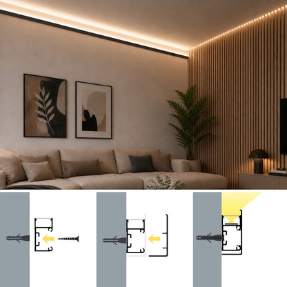 ALU Profil Wand Leiste WALL-LINE Schiene in schwarz für Led Streifen 1m | 2m