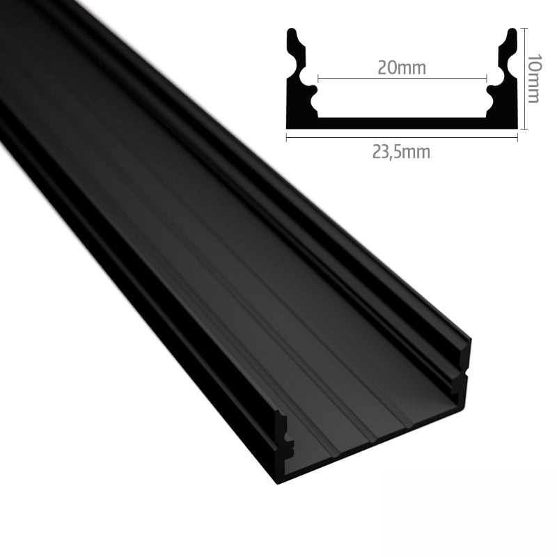 ALU Profil | Leiste | Schiene WIDE-20 schwarz für Led Streifen + Klick Abdeckung