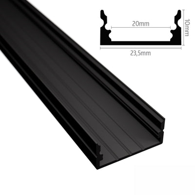 ALU Profil | Leiste | Schiene WIDE-20 schwarz für Led Streifen + Klick Abdeckung