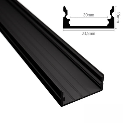 ALU Profil | Leiste | Schiene WIDE-20 schwarz für Led Streifen + Klick Abdeckung