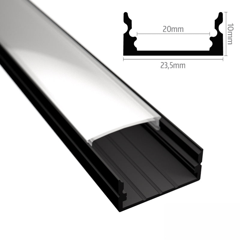 ALU Profil | Leiste | Schiene WIDE-20 schwarz für Led Streifen + Klick Abdeckung
