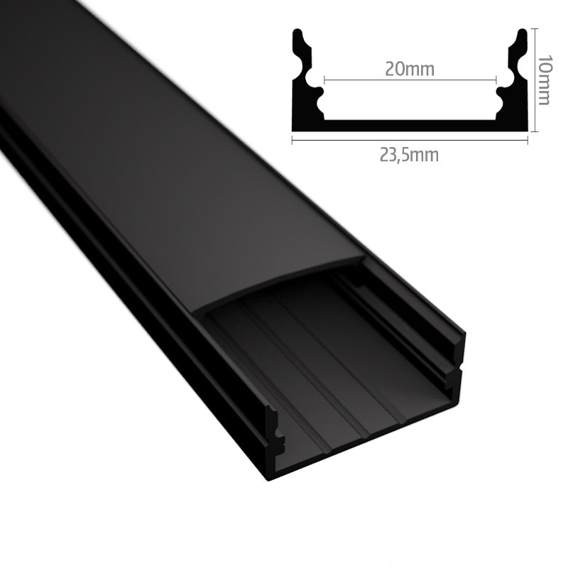 ALU Profil | Leiste | Schiene WIDE-20 schwarz für Led Streifen + Klick Abdeckung