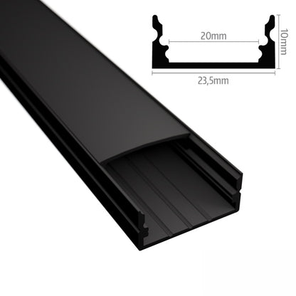 ALU Profil | Leiste | Schiene WIDE-20 schwarz für Led Streifen + Klick Abdeckung