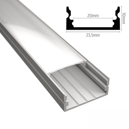 ALU Profil | Leiste | Schiene WIDE-20 weiß für Led Streifen + Klick Abdeckung