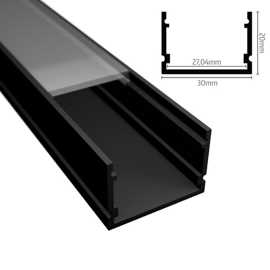 ALU Profil | Leiste | Schiene WIDE-30 schwarz für Led Streifen + Abdeckung