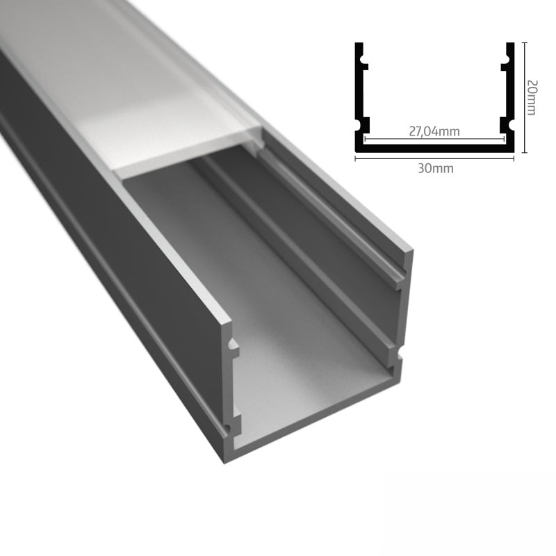 ALU-Profil | Leiste | Schiene WIDE-30 für Led-Streifen + Abdeckung Aufbau