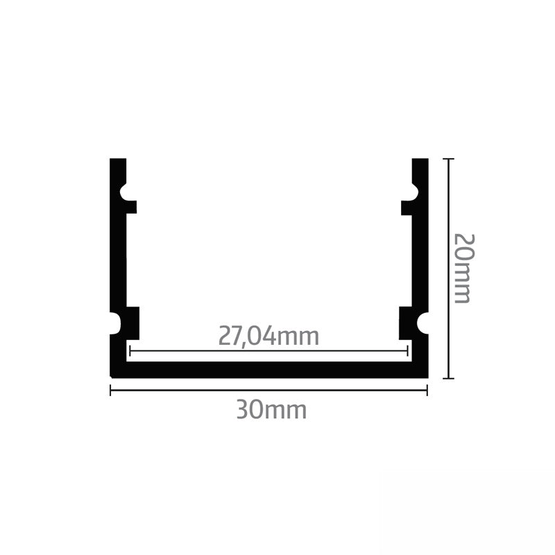 ALU-Profil | Leiste | Schiene WIDE-30 für Led-Streifen + Abdeckung Aufbau
