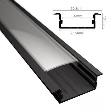 Einbau Profil | Leiste Schiene WIDE-IN-20 schwarz für LED Streifen + Abdeckung