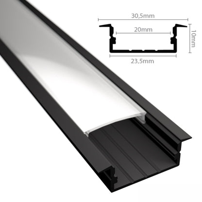 Einbau Profil | Leiste Schiene WIDE-IN-20 schwarz für LED Streifen + Abdeckung
