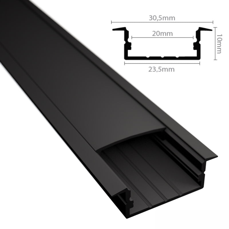 Einbau Profil | Leiste Schiene WIDE-IN-20 schwarz für LED Streifen + Abdeckung