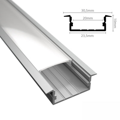 ALU Profil | Leiste | Schiene WIDE-IN-20 für LED Streifen + Abdeckung Einbau