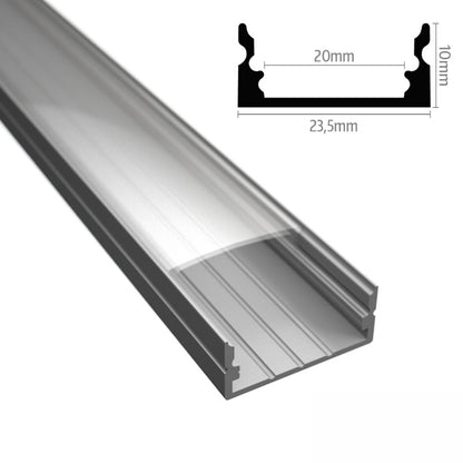 ALU Profil | Leiste | Schiene WIDE-20 silber für Led Streifen + Klick Abdeckung
