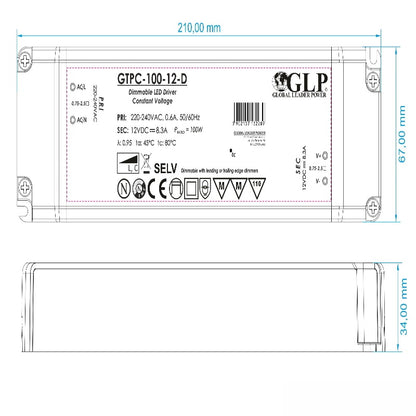 Slim Line LED Trafo / Netzteil dimmbar 24V DC 100W 4,2A (GTPC-100-24-D) MM