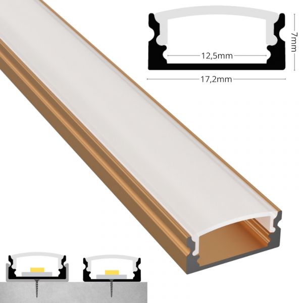 ALU Profil Schiene Leiste AUFBAU-SL (17x7mm) in bronze für LED Streifen 1m | 2m
