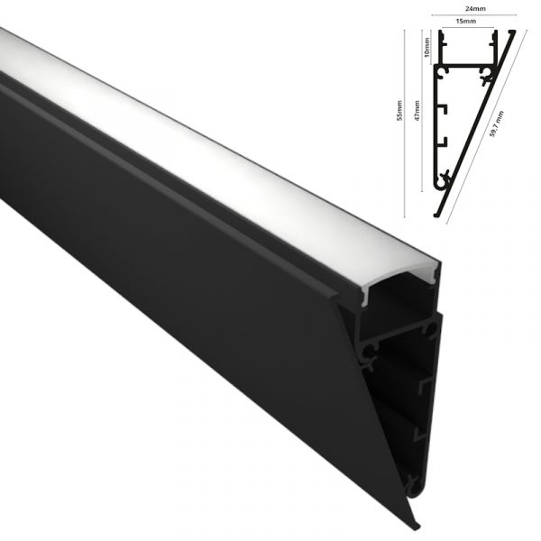 ALU Profil Wand Leiste | Schiene WALL in schwarz für Led Streifen 1m | 2m Aufbau