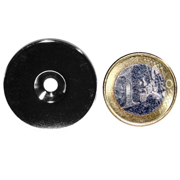 Scheibenmagnet/Montagemagnet Ø 27mm x 4mm Neodym N35 (8kg) vernickelt 4,5mm