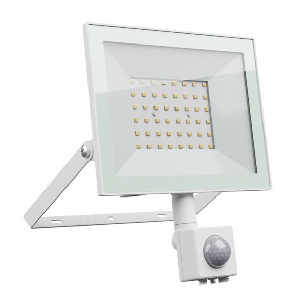LED Fluter / Scheinwerfer 50W 4300Lm mit Bewegungsmelder in weiß IP44