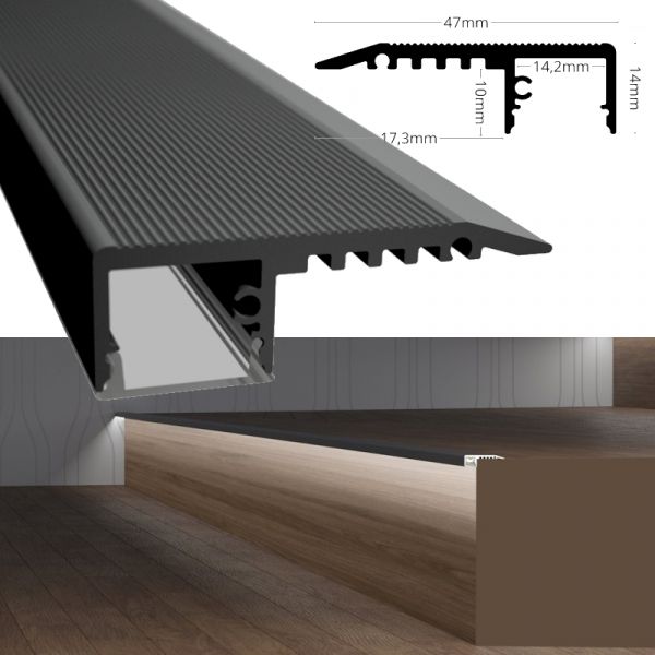 Stufen-Profil Treppe Leiste STAIRS in schwarz Schiene für LED Streifen 1m | 2m