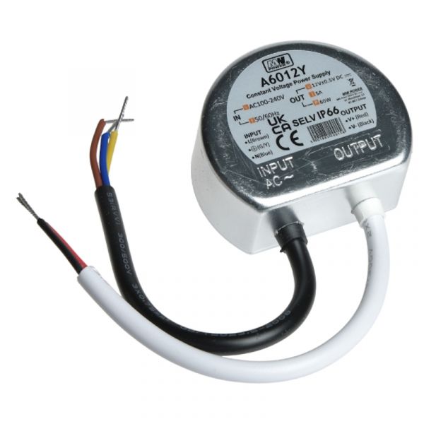 runder LED Trafo | Netzteil 12V/DC 60W 5A wasserfest IP66 Unterputzdose (A6012Y)