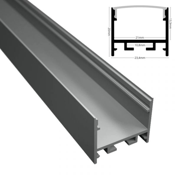 ALU Profil | Leiste | Schiene "AUFBAU-20" in silber für Led Streifen + Abdeckung